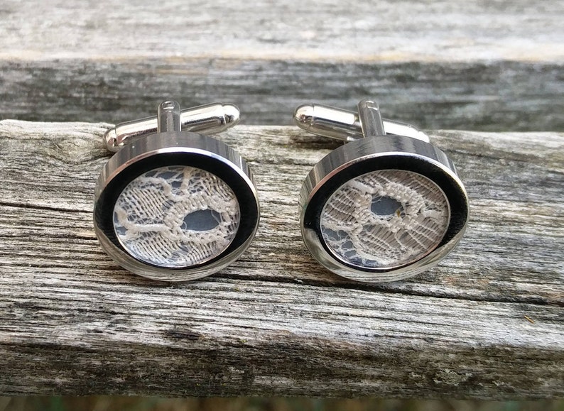 Wedding Dress LACE CUFFLINKS. Groomsmen Gift Dad Gift Memory Etsy