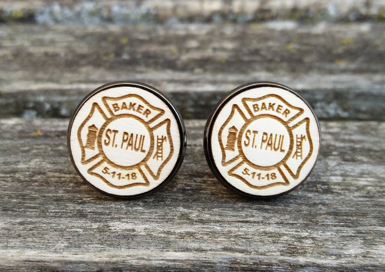 Dad Groomsmen Fire. Laser Engraved Firefighter Maltese Cross Cufflinks Groom Wedding Men Christmas Gift