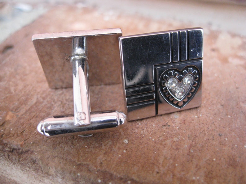 Vintage Heart & Rhinestone Cufflinks. Silver Tone.Wedding, Men's, Groomsmen Gift, Dad. CUSTOM ORDERS Welcome image 4