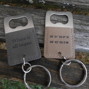 Ouvre-bouteille personnalisé, porte-clés en cuir. Gravé au laser. Mariage, cadeau de garçon d'honneur, papa, anniversaire. Marié, Anniversaire, Noël, Beau-père
