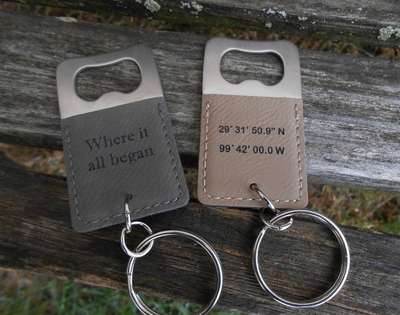 Customized Bottle Opener Leather Keychain. Laser Engraved. - Etsy