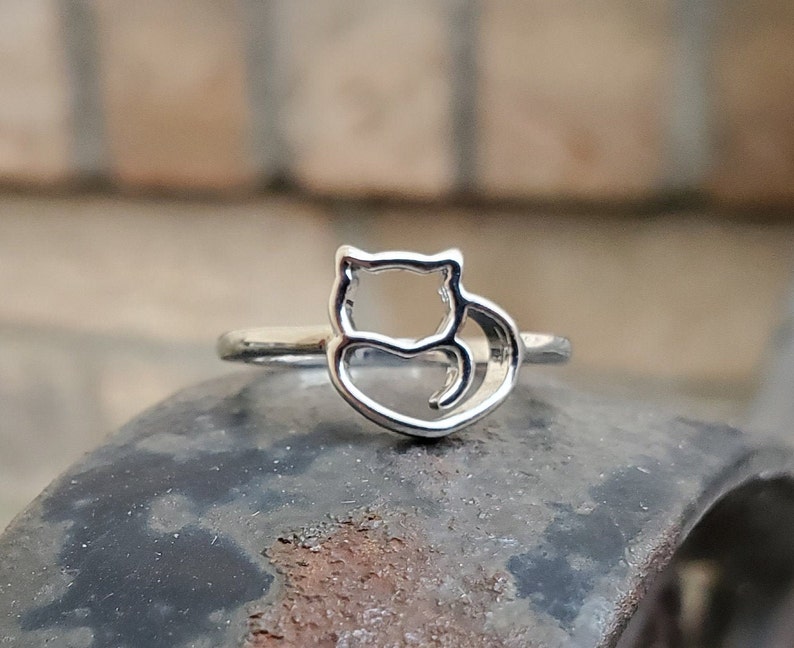 Christmas Adorable Cat Ring Adjustable Gift For Birthday Gifts For Her Cat Lover Silver Cat Ring