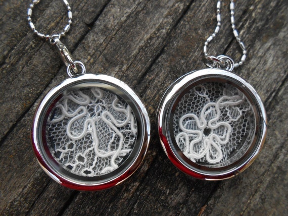 Lace Locket Necklace. Bridesmaid Gift 
