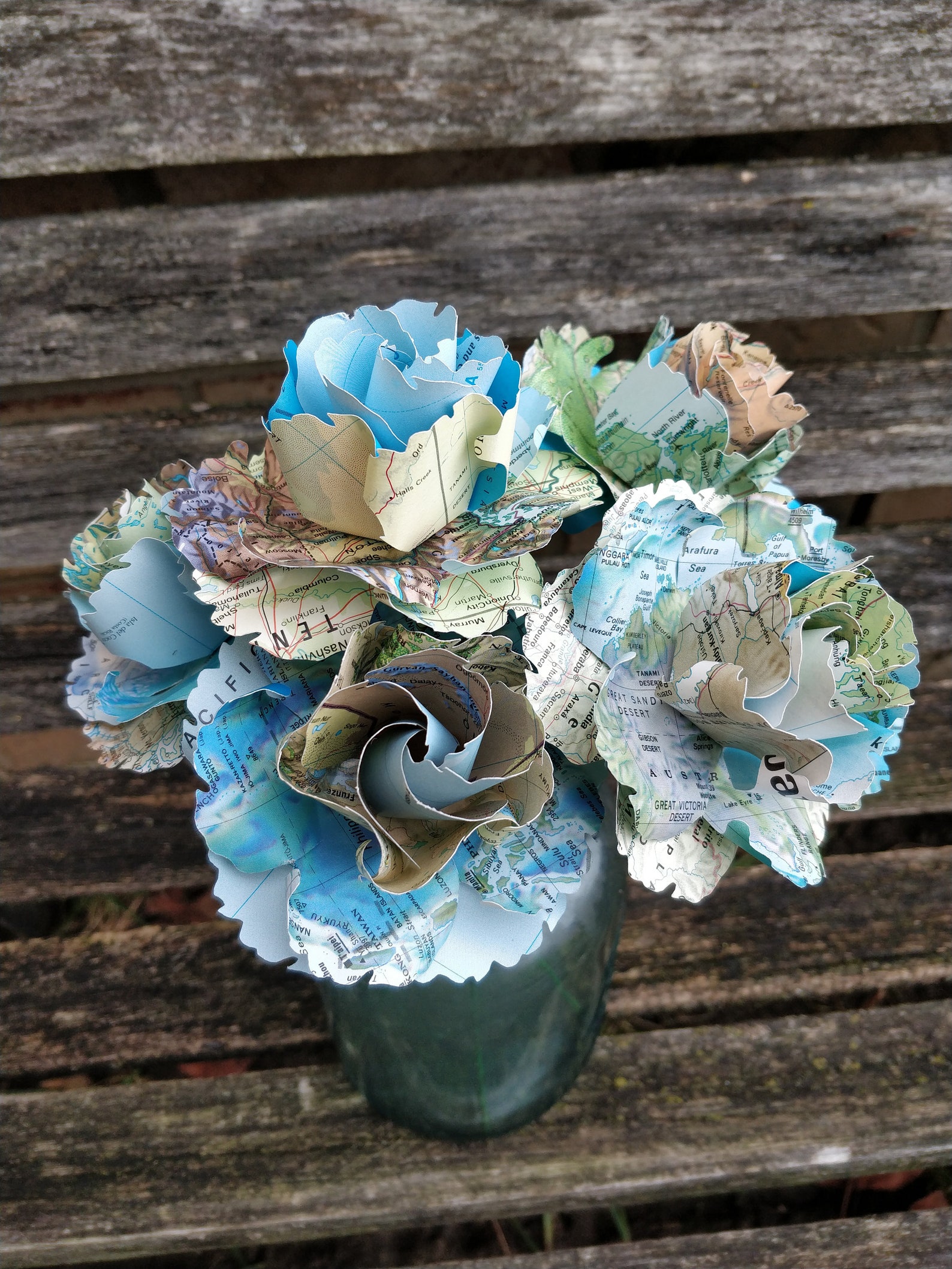 Map Flowers, Half Dozen Wild Roses. Centerpiece, Wedding, Paper Flower ...
