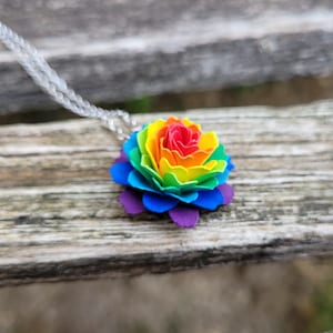 Rainbow Dahlia Necklace. Paper Flower Necklace. Gifts For Women, Mom, First Anniversary, Pride Gift. Gifts For Her