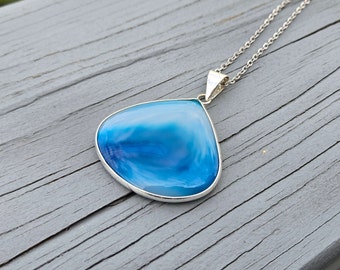 Blue Banded Agate Necklace. Birthday Gift, Anniversary Gift. Gift For Mom. Agate Pendant