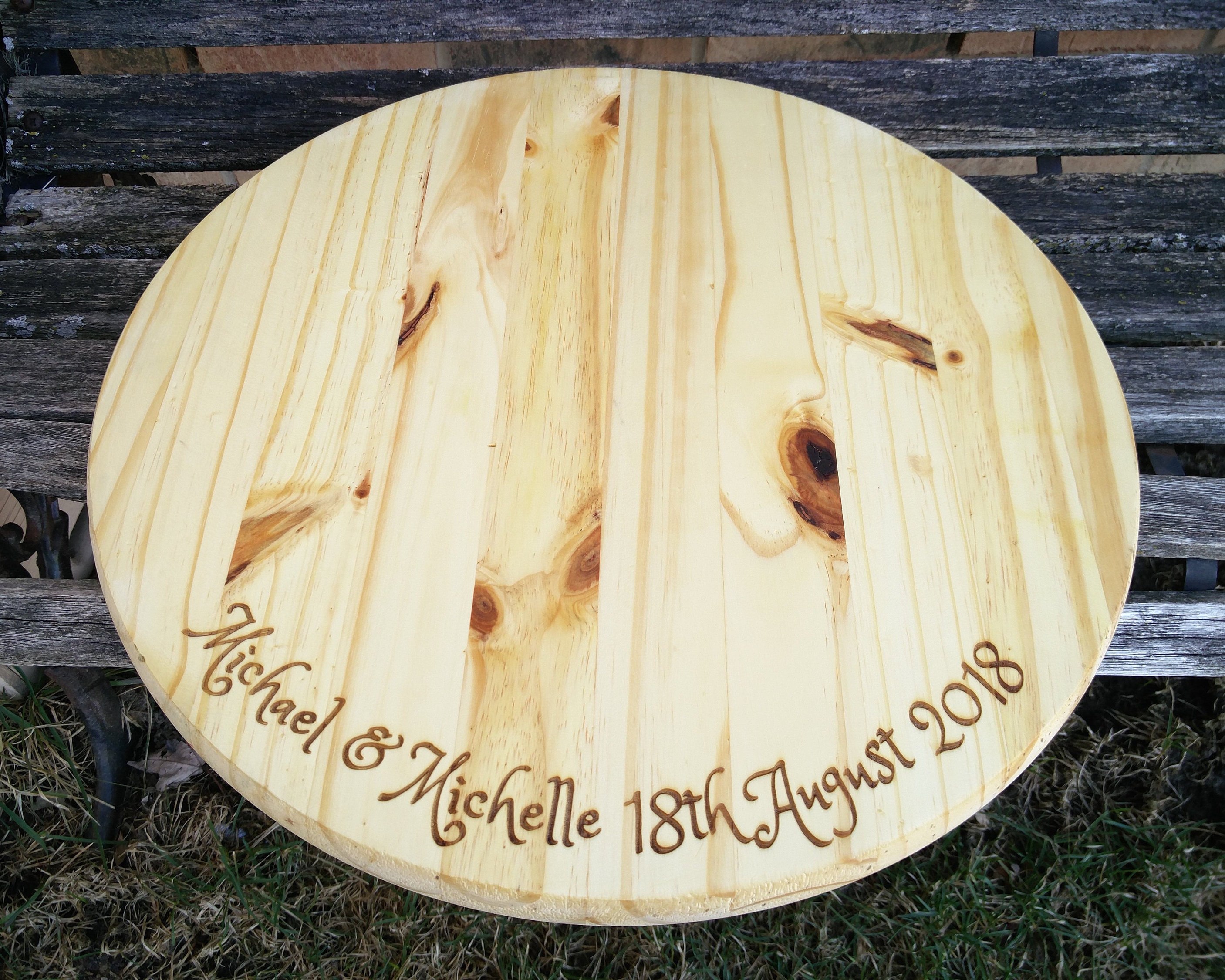 Custom Engraved Cake Stand. Large Wood Round. Wedding, Shower ...