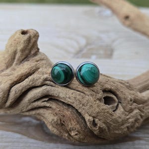 Malachite Earrings. 10mm Stud Earrings. Wedding, Anniversary Gift, Christmas Gift, Gift For Mom, Birthday Gift. Green Stone Earrings
