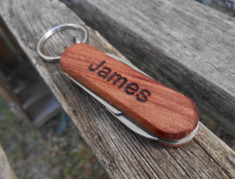 Customized Pocket Knife Keychain. Laser Engraved Wood. Etsy