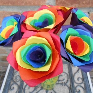 6 Rainbow Roses. Red, Orange, Yellow, Green, Blue, Purple. Paper Roses. Pride Gift, First Anniversary Gift, Gift For Her, Gift For Him