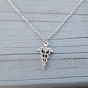 Caduceus Necklace. Gift For Doctor, Nurse, Gift For Mom, Anniversary Gift, Birthday, Health Care Worker Gift