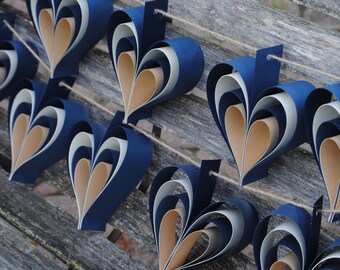 TWO Garlands Navy & Gold Hearts. 10 Hearts. Wedding, Shower Decoration, Home Decor. Custom Orders Welcome. Any Color Available.