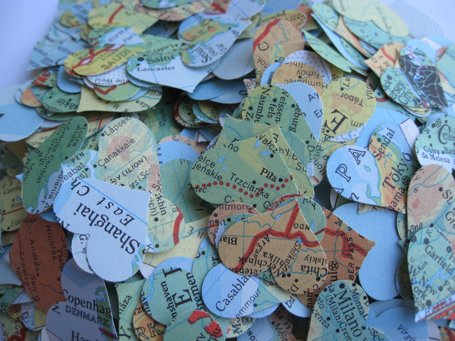 1000 Vintage Map Confetti. Bright Blue, Orange, Yellow, Green, Red, Etc ...