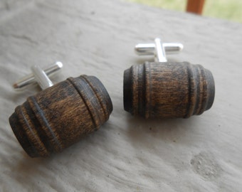 BEER BARREL Cufflinks. Wood. Wedding, Men's, Groomsmen Gift, Dad. Silver Plated. Custom Orders Welcome.