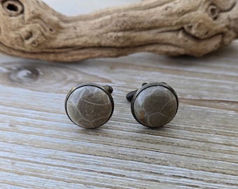 Petoskey Manschettenknöpfe. 16 mm, versteinerte Koralle. Hochzeit, Groomsmen Geschenk, Weihnachtsgeschenk, Geschenk für Papa. Missouri Geschenk