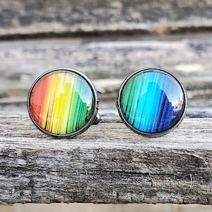 Rainbow Cufflinks. Wedding, Men&#39;s Christmas Gift, Groomsmen, Dad, Anniversary, Birthday, ROYGBIV, Gay Pride