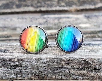 Rainbow Cufflinks. Wedding, Men's Christmas Gift, Groomsmen, Dad, Anniversary, Birthday, ROYGBIV, Gay Pride