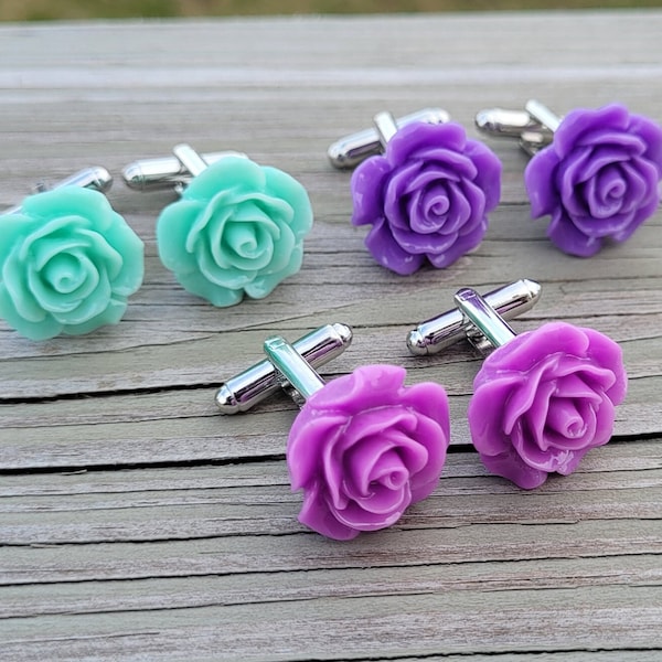 Rose Cufflinks. CHOOSE YOUR COLOR. Wedding, Groom Gift, Groomsmen, Anniversary, Birthday.