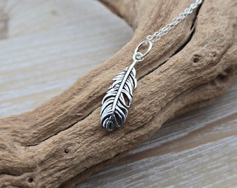 Sterling Silver Feather Necklace. Gifts For Mom, Anniversary Gift. Birthday Gift, Gifts For Her. Silver Feather Necklace