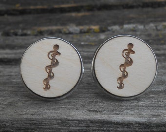 Gemelos con la vara de Ascelpio. Grabados con láser. Regalos para bodas, hombres, padrinos de boda, papá. Se aceptan pedidos personalizados. Médico, enfermero, médico