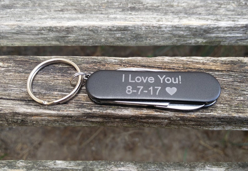 Customized pocket knife keychain laser engraved wood etsy