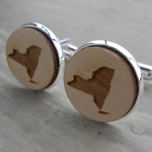 Holz STATE Manschettenknöpfe. NEON YORK. Laser graviert. Hochzeit, Herren, Groomsmen Geschenk, Papa. Kundenspezifische Aufträge willkommen. Stadt, Riesen, ich liebe, Karte
