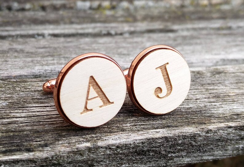 Custom Monogram Cufflinks Valentine/'s Day Groomsmen Fifth Anniversary Gift Wood Wedding Men Groom Gift Personalized Monogram