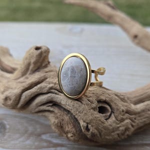 Petoskey Stone Ring. Oval Gold Stainless Steel, Fossilized Coral. Wedding, Christmas Gift, Anniversary Gift. Michigan Gift. Gift For Her