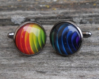 Rainbow Cufflinks. Wedding, Men's Christmas Gift, Groomsmen, Dad, Anniversary, Birthday, ROYGBIV, Gay Pride