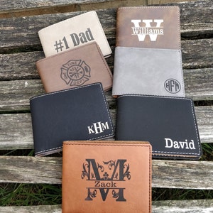 Cartera personalizada. Cuero, grabada con láser. Viajes, bodas, regalo para padrinos de boda, papá, aniversario, novio, cumpleaños, Navidad, personalizada