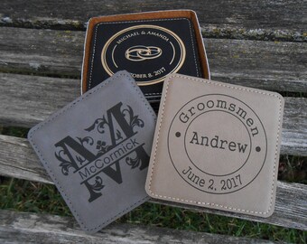Personalized Coasters. CHOOSE YOUR DESIGN. Groomsmen Gift, Christmas, Anniversary, Groom, Best Man. Rustic, Favor. Leather.