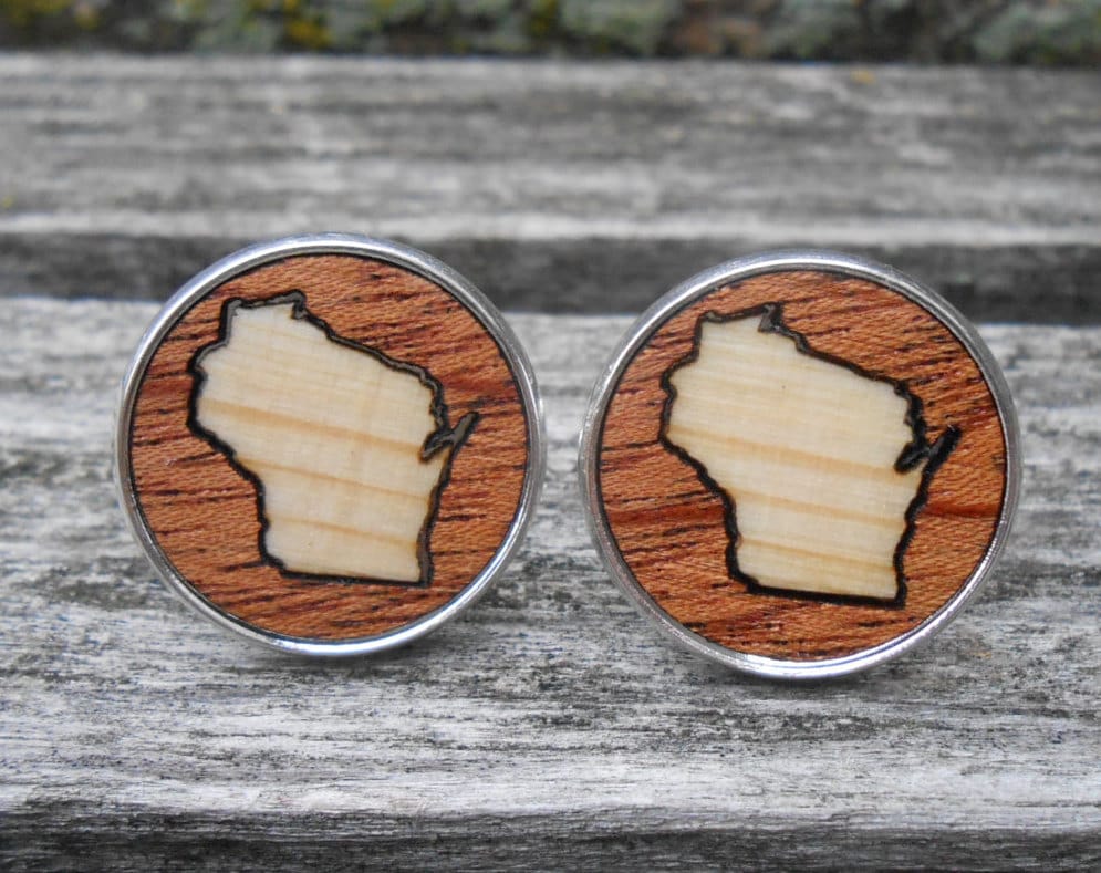 Wood Inlay State Cufflinks. Wedding, Groom, Anniversary, Valentine's Day, Father's Day, Groomsmen Gift, Dad.