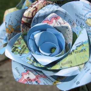 One Dozen Vintage MAP Paper Roses. Handmade Bouquet. Other Colors Available. CUSTOM ORDERS Welcome. image 3
