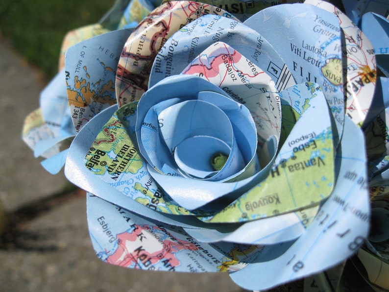 One Dozen Vintage MAP Paper Roses. Handmade Bouquet. Other Colors Available. CUSTOM ORDERS Welcome. image 3