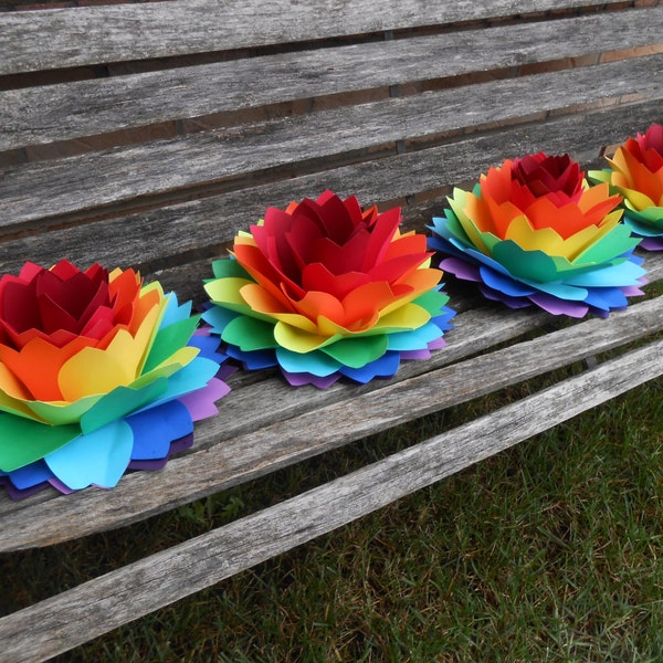 HUGE Dahlia Centerpiece Flowers. 10.5". ROYGBIV. Wedding, Gift, Decoration, Event, Gay Pride, Table Decor, Large Paper Flower