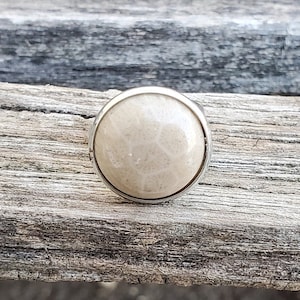 Petoskey Stone Ring. Silver Colored. Fossilized Coral. Wedding, Christmas Gift, Anniversary Gift. Michigan