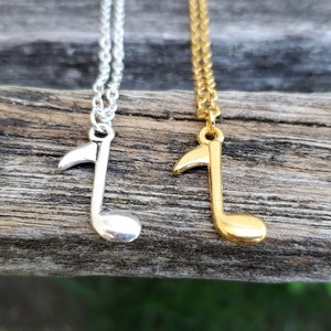 Music Note Necklace, Silver OR Gold. Wedding Gift, Bridesmaid, Mom, Anniversary Gift. Eighth Note. Sheet Music.