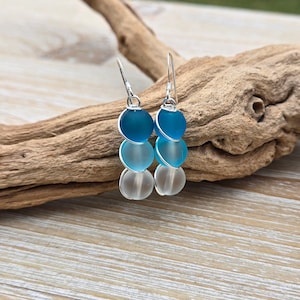 Sea Glass Earrings. Blue Ombre, Sterling Silver. Wired Earrings. Gifts For Women, Gifts For Her. Anniversary Gift, Birthday Gift