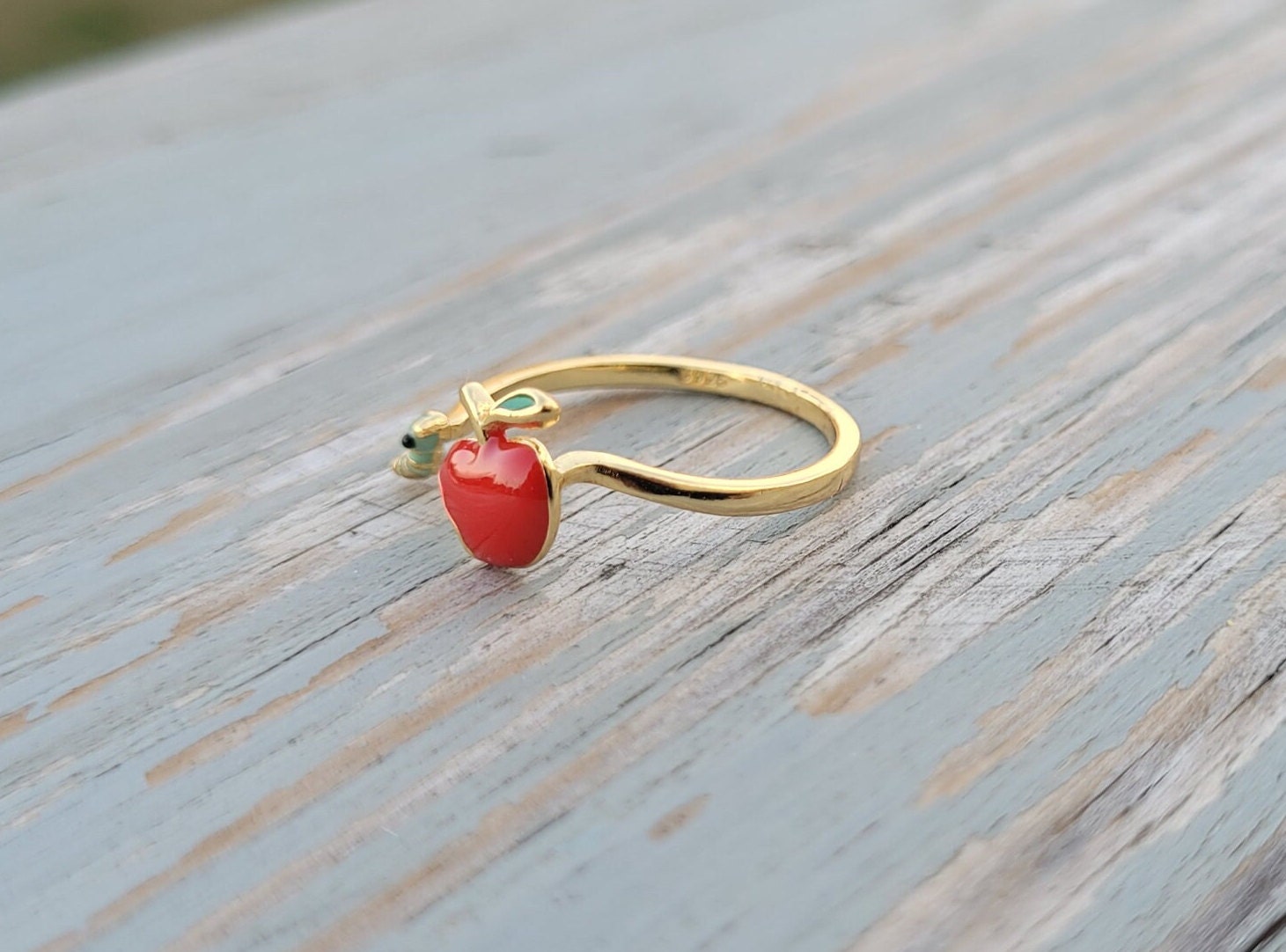Apple & Worm Ring. Adjustable. Gift for Birthday, Christmas, Gifts for Her,  Gift for Mom, Kids. Sterling Silver - Etsy