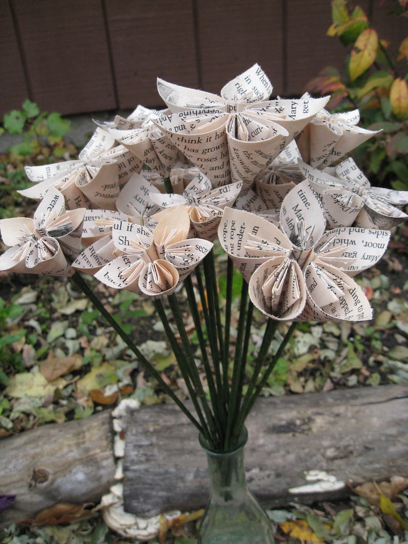 Secret Garden Bouquet. Book Paper Flower Bouquet, Origami Paper Flowers. Anniversary, Centerpiece, Wedding, Birthday. image 2