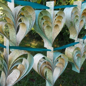 Vintage Map Heart Garland. 10 Hearts. Wedding, Shower Decoration, Home Decor. Custom Orders Welcome.