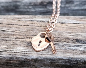 Heart Lock & Key Necklace. CHOOSE YOUR COLOR. Anniversary Gift, Birthday, Gift For Her.