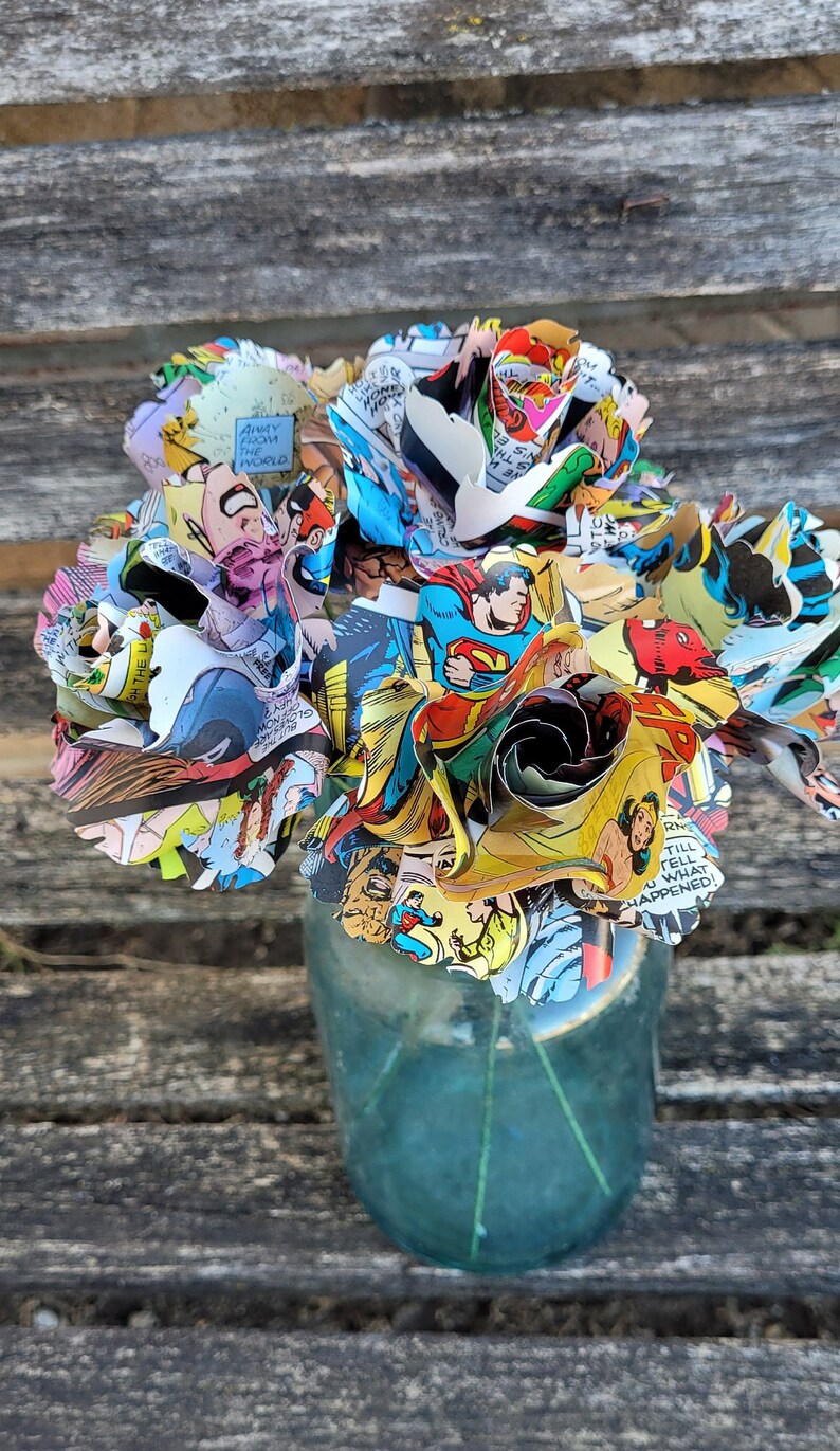 6 Comic Book Roses. Wedding, Birthday, First Anniversary, Centerpiece ...