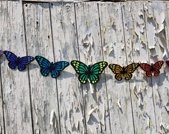 Regenbogen Schmetterling Girlande. 10 Meter. WÄHLE DEINE FARBEN. Hochzeit, Party, Geburtstag, Dekoration, Monarch.