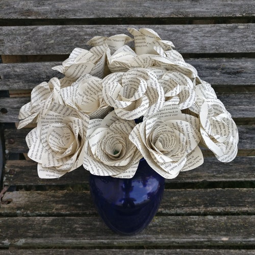 Book Rose Bouquet. First Anniversary, Weddings, Birthdays. Unique Gift. CUSTOM ORDERS WELCOME.