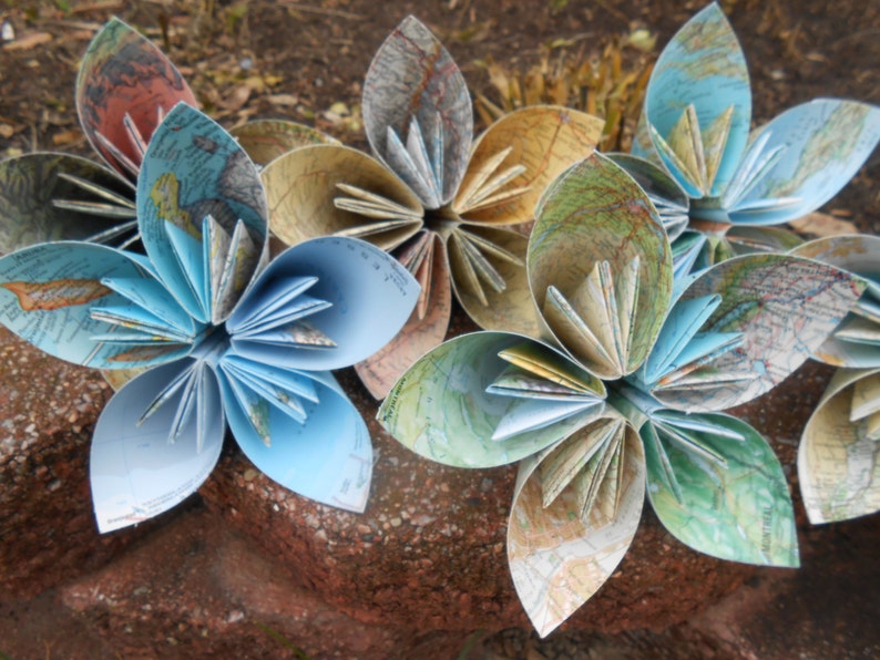 5 Huge Map Kusudama Paper Flowers. Great For Weddings, Centerpiece, Decoration, Gift. image 1