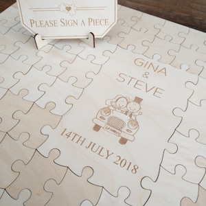 Wood Guest Book Puzzle. Personalized, Guest Book Alternative. Wedding, Shower, Party. Laser Engraved.