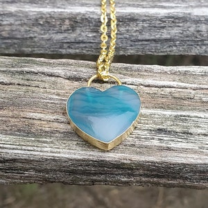 Blue Agate Heart Necklace. Gifts For Mom, Anniversary, Birthday, Wedding, Christmas Gift, Gifts For Her