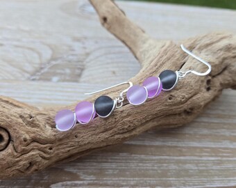 Aretes de cristal marino lila, lavanda y gris. Plata de ley. Aretes con alambre. Regalos para mujer y para ella. Regalo de aniversario y cumpleaños.