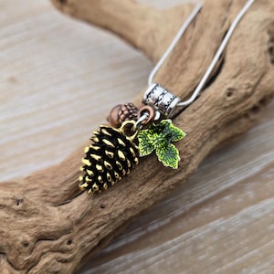 Pinecone & Acorn Necklace. Gift For Mom, Bridesmaids, Kids, Birthday, Christmas, Anniversary Gift. Gift For Her. Pine Cone Necklace